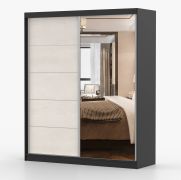 Armoire penderie avec portes coulissantes miroir | 218 x 183 x 61 cm | Effet soie / Noir | Cuillin 08 | 2 portes | 6 compartiments
