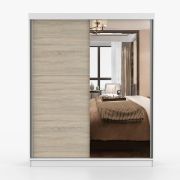 Armoire coulissante avec miroir Galtee 08 | 195 x 160 x 61 cm | Chêne Sonoma & Blanc | 2 portes, 6 compartiments