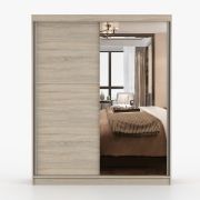 Armoire 160 cm portes coulissantes miroir | Chêne Sonoma | 6 compartiments | Galtee 09 | 195 x 160 x 61 cm
