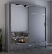 Armoire penderie Lusatian 22 | Portes coulissantes miroir | 2,0 m | 12 compartiments | 3 tiroirs | Gris moderne