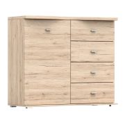 Commode en chêne 101 x 120 x 49,5 cm | 1 porte | Finition bois à veinures | Poignées fines argentées | Grand espace de rangement