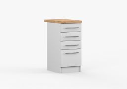 Armoire basse Parnassus 01 | Blanc uni | 85 x 40 x 60 cm | 4 tiroirs | Plan de travail 38 mm | Cuisine