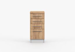 Armoire basse Parnassus 02 | 4 tiroirs | Marron & Blanc | Poignées métalliques argentées | 85 x 40 x 60 cm | Cuisine