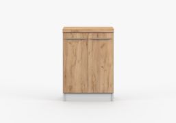 Armoire basse à portes battantes | 85 x 60 x 60 cm | Brun & Blanc | Parnassus 06 | Design sobre | Plan de travail 38 mm