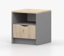 Table de chevet Meneziou 14 | 42 x 40 x 36 cm | Espace optimisé | 1 tiroir | Finition chêne/gris | Design sans poignée