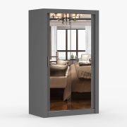 Armoire penderie avec portes coulissantes et miroir | Biokovo 07 | Gris | 120 cm de large | 215 x 120 x 64 cm | 2 portes | 7 compartiments
