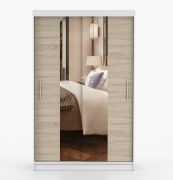 Armoire penderie à portes coulissantes Rudawy 10 | chêne Sonoma/blanc | miroir | 2 portes | 6 étagères | 1 tringle | 200 x 120 x 61 cm