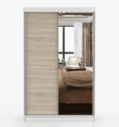 Armoire penderie à portes coulissantes chêne Sonoma / blanc | Rudawy 04 | 200 x 120 x 61 cm | miroir | 6 compartiments