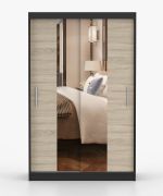 Armoire portes coulissantes avec miroir | Chêne Sonoma & Noir | Rudawy 12 | 200 x 120 x 61 cm | 6 compartiments