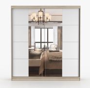 Armoire penderie à portes coulissantes | Blanc & chêne Sonoma | Sredna 06 | miroir | 2 portes | 7 compartiments | 3 tiroirs | 218 x 203 x 61 cm