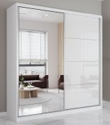 Armoire penderie Sredna 04 | Portes coulissantes miroir | Chêne de Sonoma & Blanc | 2 portes, 7 compartiments, 3 tiroirs | 218 x 203 x 61 cm