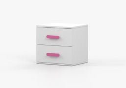 Table de chevet Smolikas 141 | Blanc | 2 tiroirs spacieux | Poignées roses en bois massif | 50 x 55 x 40 cm | Design épuré