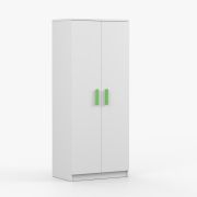 Armoire à portes battantes Smolikas 68 | Blanc | 2 portes | 192 x 80 x 50 cm | 5 étagères | poignées vertes | 1 penderie