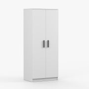 Armoire penderie blanc Smolikas 72 | 192 x 80 x 50 cm | 2 portes battantes | 5 compartiments | 1 tringle | Poignées bois gris