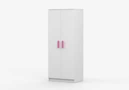 Armoire penderie Smolikas 66 | Blanc | 2 portes | 1 tringle | Poignées bois rose | 5 étagères | 192 x 80 x 50 cm | Forme rectangulaire