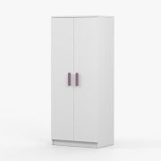 Armoire penderie Smolikas 70 | Blanc | 2 portes | Poignées bois violettes | 192 x 80 x 50 cm | 5 étagères | 1 tringle