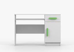 Bureau enfant 1,1 m | Blanc Smolikas 92 | Poignées bois vert | 75 x 110 x 50 cm | 1 porte, 3 compartiments, 1 tiroir