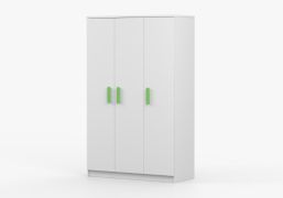Armoire 3 portes Smolikas 119 | 1,2 m de large | 9 compartiments | Blanc | Poignées bois | 192 x 120 x 50 cm
