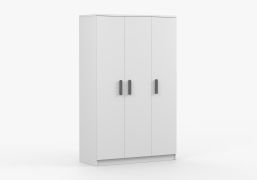 Armoire penderie Smolikas 123 | 3 portes battantes | 9 compartiments | 1,2 m large | blanc | poignées bois