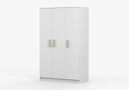 Armoire penderie blanche Smolikas 122 | 3 portes | 9 compartiments | 192 x 120 x 50 cm | Poignées bois