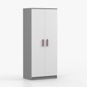 Armoire penderie Smolikas 62 blanc/gris | 192 x 80 x 50 cm | 2 portes | 5 étagères | poignées violettes