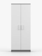 Armoire à portes battantes Smolikas 65 | 2 portes | Blanc & Gris | 5 compartiments | Poignées bois blanc | 192 x 80 x 50 cm