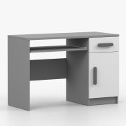 Bureau enfant Smolikas 88 | 1,1 m de large | Blanc & Gris | 1 porte, 1 tiroir, 3 compartiments | Poignées bois