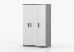 Armoire penderie Smolikas 115 | 3 portes battantes | 9 compartiments | 192 x 120 x 50 cm | Blanc & Chêne Sonoma | Poignées bois