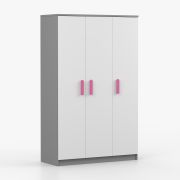 Armoire penderie Smolikas 109 | 192 x 120 x 50 cm | 3 portes | 9 compartiments | blanc/gris | poignées bois