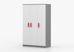 Armoire penderie Smolikas 112 | Blanc & Sonoma chêne | 192 x 120 x 50 cm | 3 portes | 9 compartiments | Poignées bois rondes