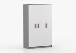 Armoire penderie Smolikas 113 | 1,2 m de large | 3 portes | 9 étagères | Blanc / Gris | 192 x 120 x 50 cm
