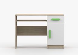 Bureau enfant 110 cm | Blanc & Chêne Sonoma | Poignées bois vertes | Smolikas 76 | 3 compartiments | 1 tiroir