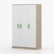 Armoire penderie 3 portes Smolikas 103 | 192 x 120 x 50 cm | 9 compartiments | Blanc / Chêne Sonoma | Poignées bois
