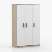 Armoire penderie Smolikas 107 | Blanc & chêne Sonoma | 192 x 120 x 50 cm | 3 portes | 9 compartiments | Poignées bois