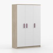 Armoire penderie 3 portes Smolikas 105 | 192 x 120 x 50 cm | 9 compartiments | Blanc / Chêne Sonoma | Poignées bois