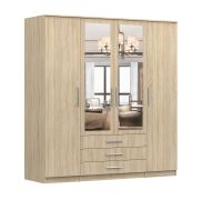 Armoire penderie 2m Kopaonik 06 | Chêne Sonoma | Miroir | 4 portes, 3 tiroirs, 6 compartiments | 207 x 200 x 59 cm