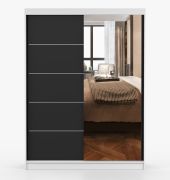 Armoire à portes coulissantes Bucegi 30 | Miroir | Noir / Blanc | 200 x 150 x 61 cm | 2 portes | 6 compartiments