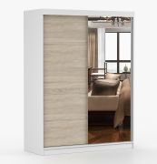 Armoire penderie à portes coulissantes avec miroir | 200 x 150 x 61 cm | Sonoma chêne / blanc | Bucegi 22 | 2 portes | 6 compartiments
