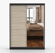 Armoire penderie portes coulissantes miroir | Chêne Sonoma & Noir | Bucegi 25 | 200 x 150 x 61 cm | 2 portes | 6 compartiments