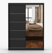 Armoire coulissante Bucegi 32 | Miroir intégré | 200 x 150 x 61 cm | Noir élégant | 2 portes, 6 compartiments