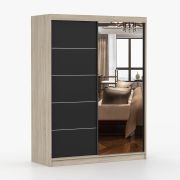 Armoire penderie coulissante Bucegi 31 | Noir / Chêne Sonoma | Miroir | 2 portes | 200 x 150 x 61 cm