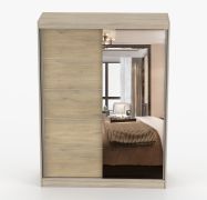 Armoire penderie à portes coulissantes | Effet chêne Sonoma & miroir | Bucegi 14 | 2 portes | 200 x 150 x 61 cm