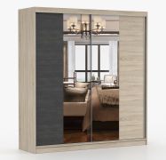 Armoire penderie avec portes coulissantes et miroir | Komovi 01 | 218 x 203 x 61 cm | 2 portes | 7 compartiments | 2 tringles | Grand espace
