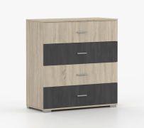 Commode deux tons Komovi 05 | Sonoma & Pin norvégien | 4 tiroirs | 93 x 90 x 42 cm | Poignées aluminium argenté | Rangement spacieux