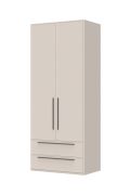 Armoire haute avec une tringle à vêtements Neiafu 02, couleur : cachemire, deux tiroirs, système de fermeture en douceur, dimensions : 224 x 92 x 56 cm, une étagère