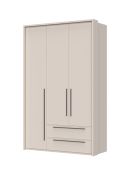 Armoire à cadre Neiafu 35, deux tiroirs, trois portes, système de fermeture en douceur, deux tringles à vêtements, dimensions : 226 x 142 x 60 cm, pieds réglables