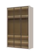 Armoire à trois portes vitrées Neiafu 34, couleur : cachemire, dimensions : 224 x 137 x 56 cm, système de fermeture en douceur, éclairage intérieur inclus, pour chambre à coucher