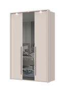 Armoire avec cadre LED Neiafu 61, une porte miroir, deux tringles à vêtements, système de fermeture en douceur, dimensions : 224 x 137 x 56 cm, six étagères