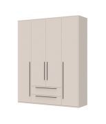 Armoire à deux tiroirs Neiafu 12, quatre portes, couleur : cachemire, dimensions : 224 x 182 x 56 cm, trois tringles à vêtements, système de fermeture en douceur