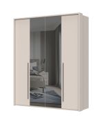 Armoire penderie 4 portes avec cadre Neiafu 37 | 2 portes miroir | 2 tringles | Soft-Close | Kaschmir | 224 x 182 x 56 cm